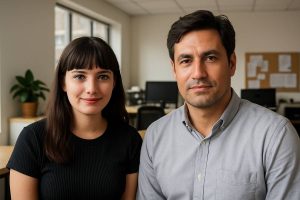 Photo of Kea Taimona and Riana Watihana, colleagues behind MinimumDepositCasino.nz, working together in their office.